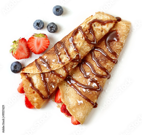 Crepes with strawberries and chocolate