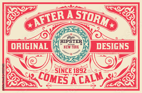 Baroque design with ornaments and floral details, Hipster card.