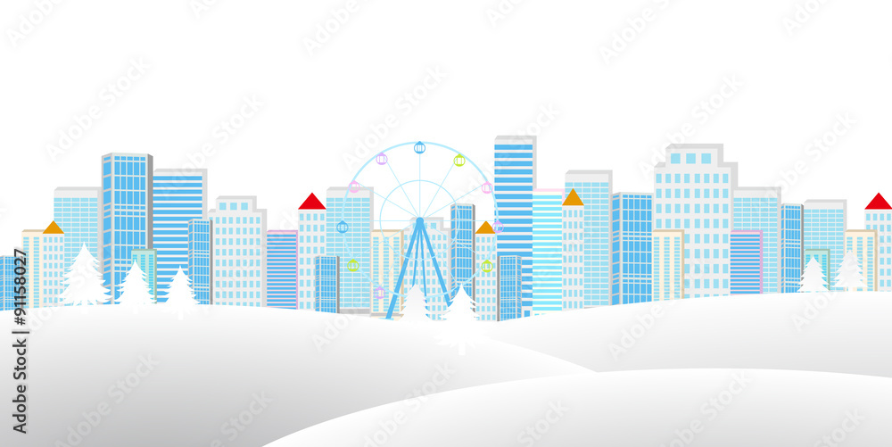 Fototapeta premium 雪 ビル 背景