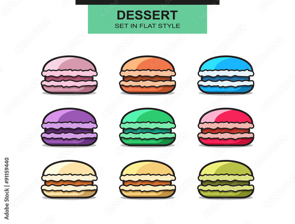 Set of 9 colorful French macaroons. Sweet dessert Set of 9 colorful French macaroons. Sweet dessert