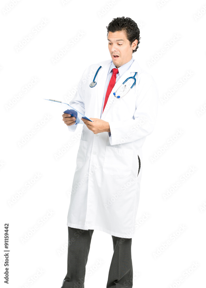 Hispanic Male Doctor Surprised Charts Full V Hispanic Male Doctor Surprised Charts Full V
