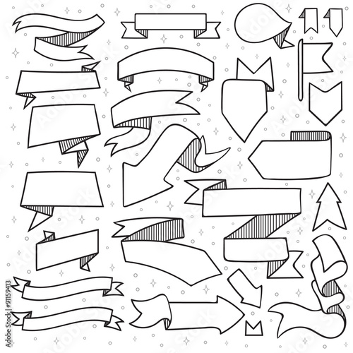 Set of 25 tapes and arrows doodle handmade with hatching