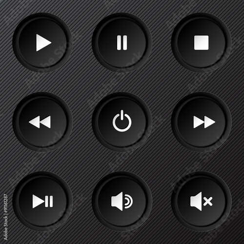 Black plastic vector player navigation buttons set