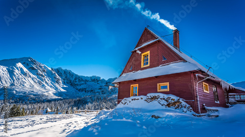 Warm accommodation in cold winter mountains