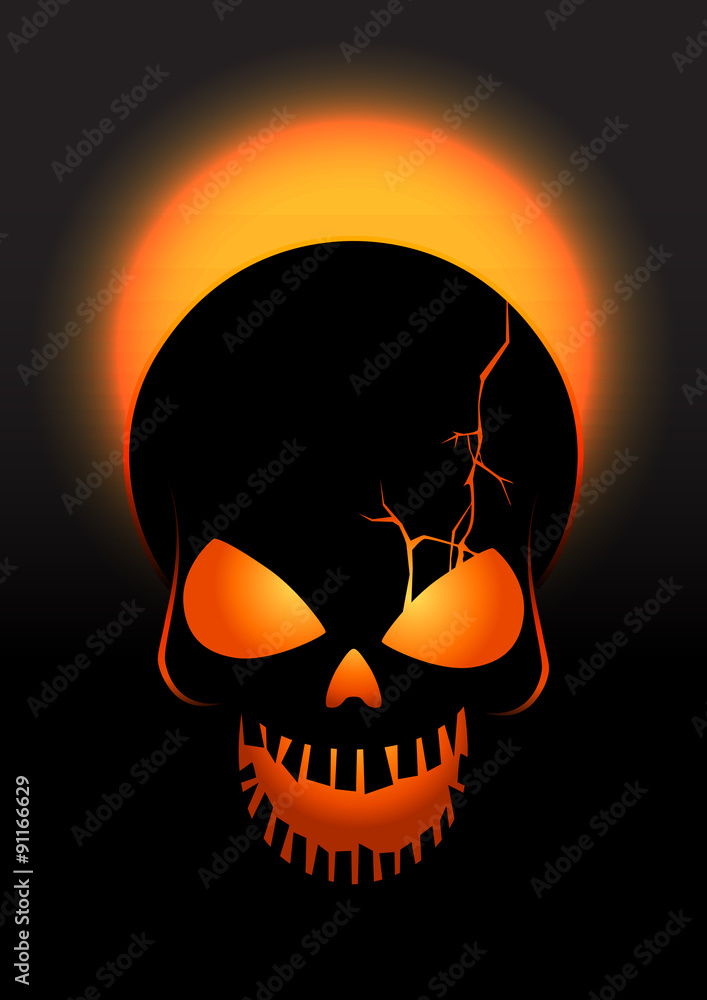Halloween crack skull vector background. Illustration of Halloween