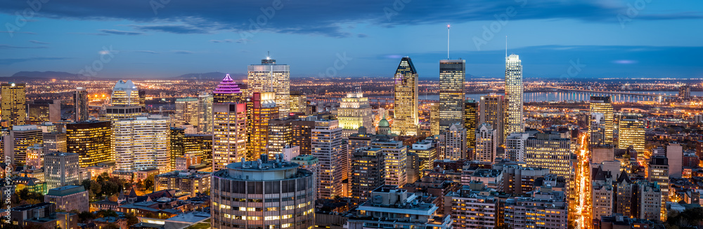 Montreal panorama at dusk as viewed from the Mount Royal