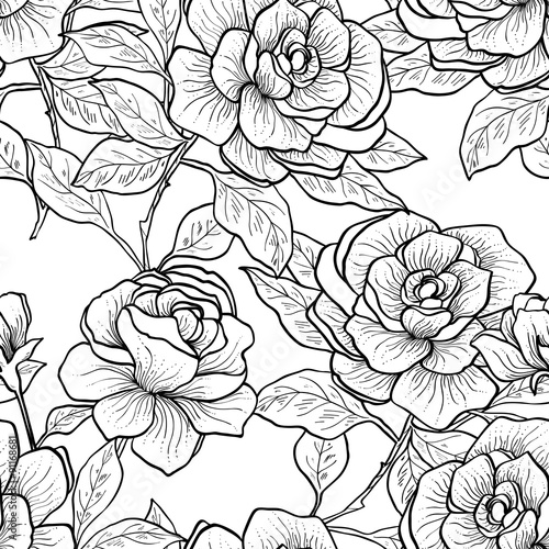 Seamless pattern with vintage roses. Vector illustration