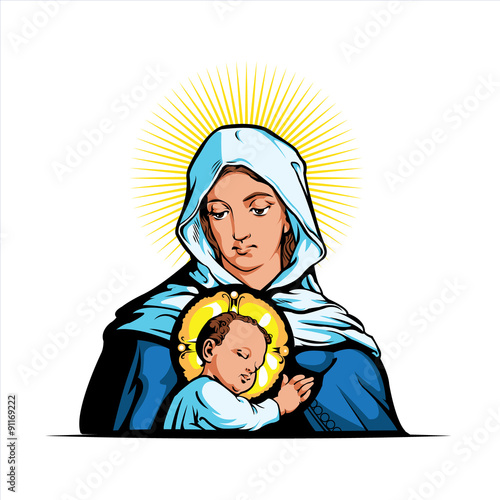 Vector illustration of Mother Mary with Jesus Christ 