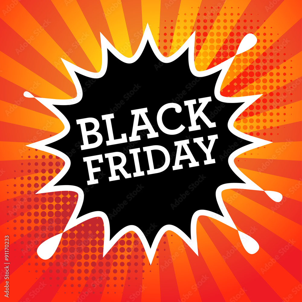 Naklejka premium Comic explosion with text Black Friday
