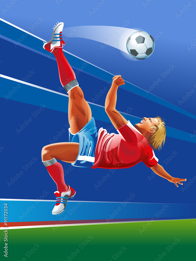 Vector concept of soccer player. Abstrackt background.