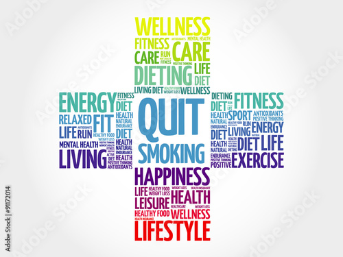 Quit Smoking word cloud, health cross concept