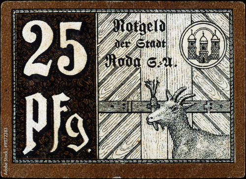 Historische Banknote, Notgeld, 1. September 1920, Fünfundzwanzig Pfennig, Deutschland photo