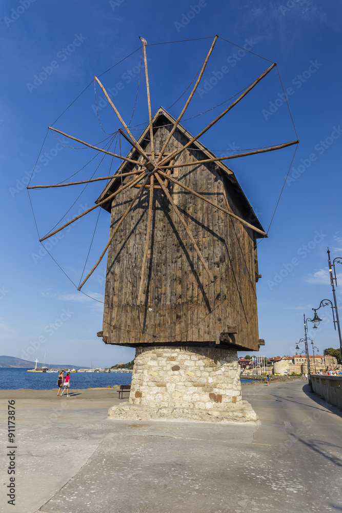 Old Mill.The symbol of the old town of Nessebar.Bulgaria