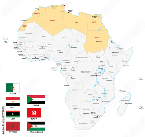 northern africa map with flags