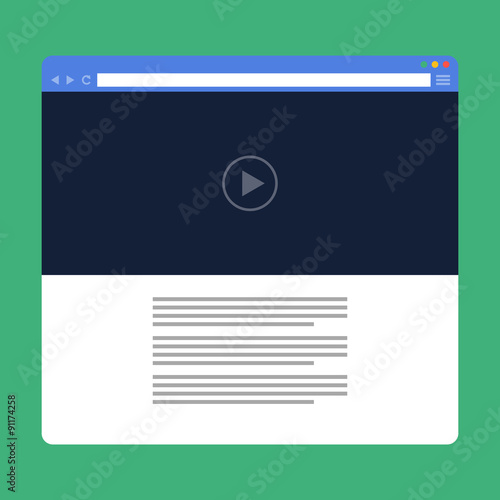 Flat browser window with video player online