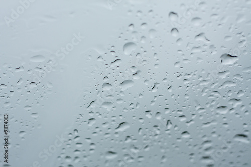 Natural water drops on glass