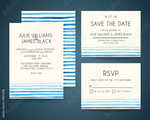 Vector set Wedding invitation cards with watercolor background