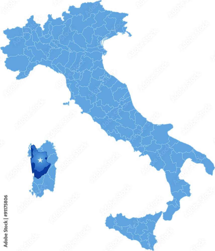 Obraz premium Map of Italy, Oristano