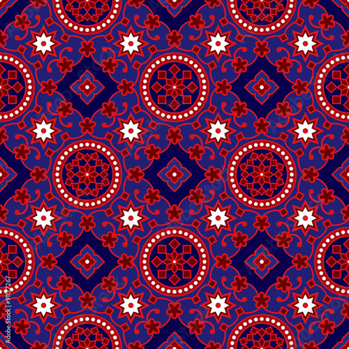 Blue & Red Sindhi Ajrak Vector Pattern