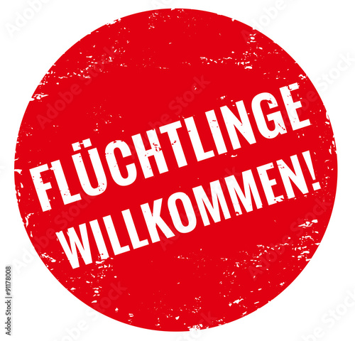 Refugees Welcome Schild Stempel rot