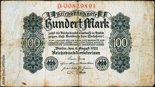 Fotografie Historische Banknote, 4. August 1922, Hundert Mark, Deutschland