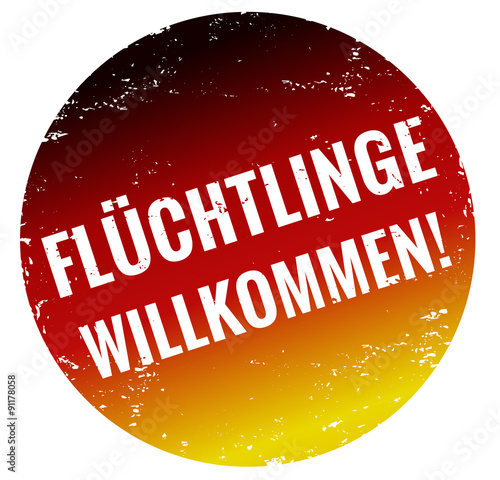 Flüchtlinge willkommen Schild Stempel rot