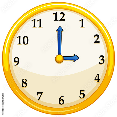 Yellow round clock with blue needles