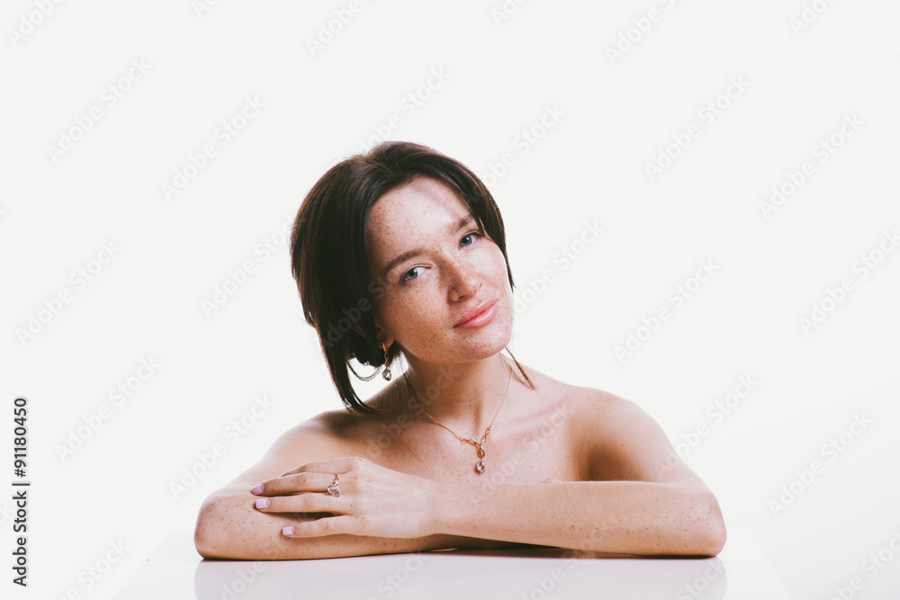 Obraz premium girl with freckles white background