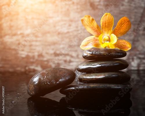 Photography spa concept zen stones and orchid,wood background