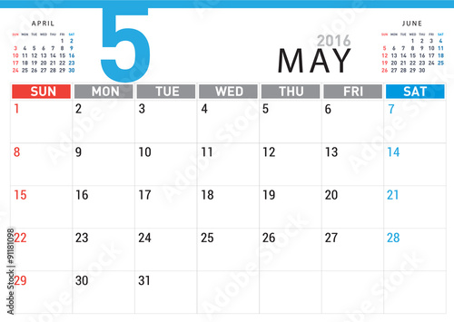 planning calendar simple template May 2016