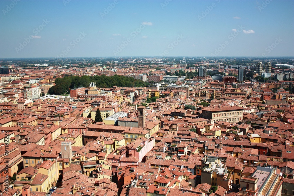 Bologna view from Asinelli Tower on a sunny day, Italy