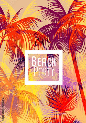 Tropical Background with Palm Tree - Vector Illustration