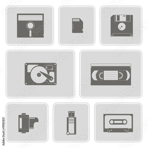 monochrome set with data storage icons for your design