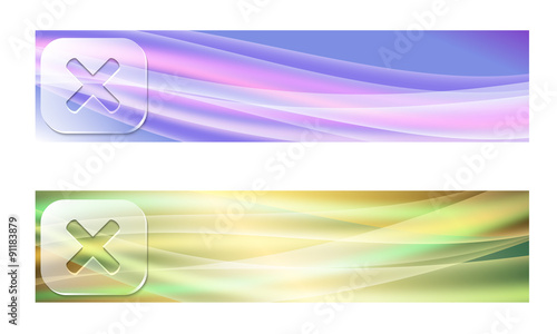 Set of two banners with waves and transparent multiplication sym