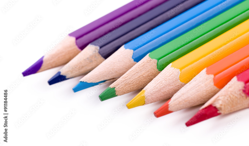 Many different colored pencils on white background Many different colored pencils on white background