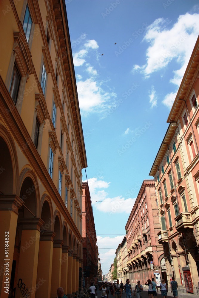 Houses and Street of Bologna, Italy