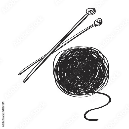 Simple doodle of wool and knitting needles