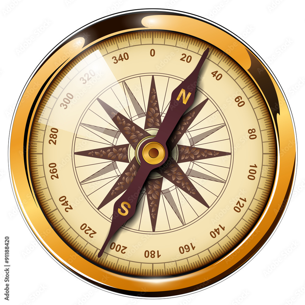 Compass with windrose isolated, retro vector design.