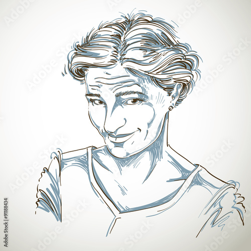 Vector portrait of attractive blameworthy woman, illustration of