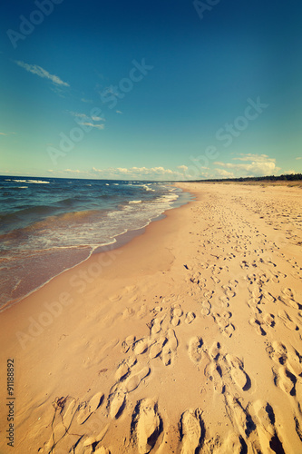 Baltic sea beach with many footstep  Poland.