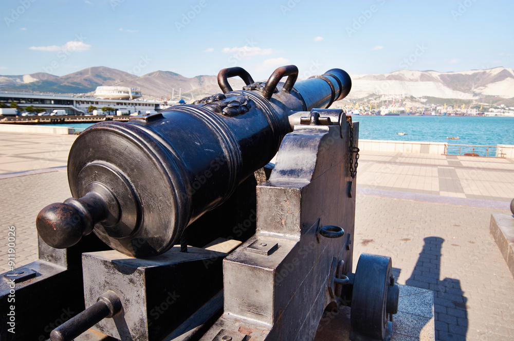 Antique cannon on gun carriage