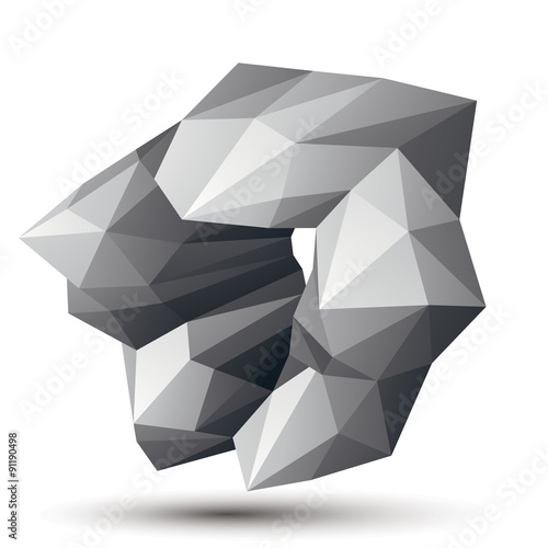 Asymmetric 3D abstract object, monochrome geometric spatial form