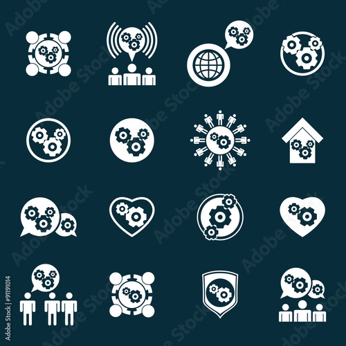 Gear system power development and progress theme unusual icons s