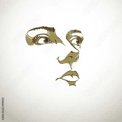 Black and white illustration of lady face, delicate visage featu