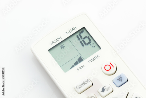 remote control air conditioner on 16 degrees celsius isolated