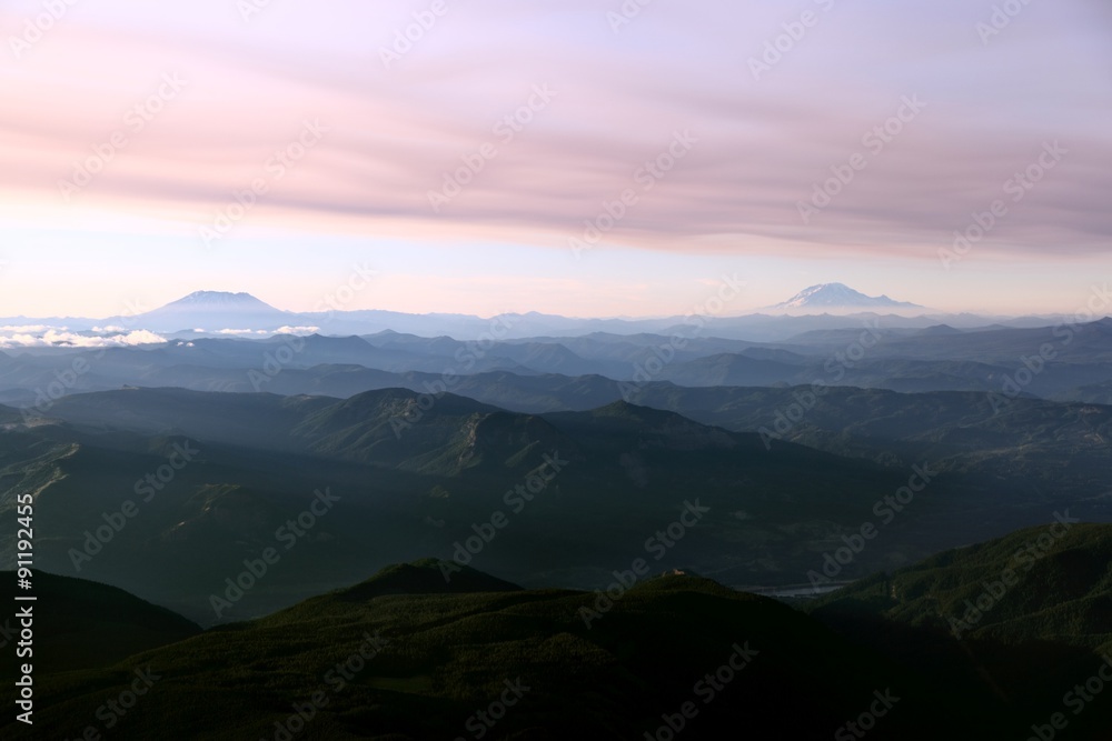 Mt St. Helens and Mt Adams Aerial View