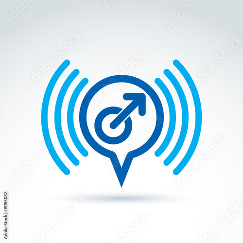 Speech bubble with a blue male sign, male gender symbol. Gay or