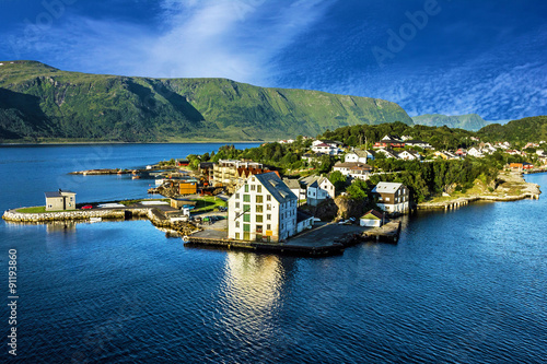 Fotografie, Obraz Alesund - sea view on island in Norwegian fjords, Norway.