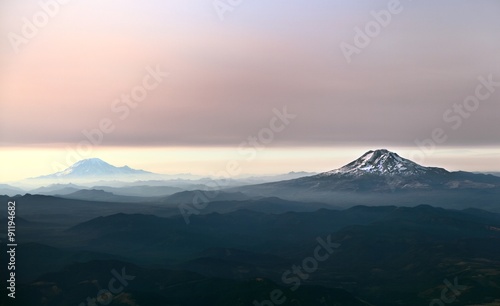Mt St. Helens and Mt Adams, Aerial View