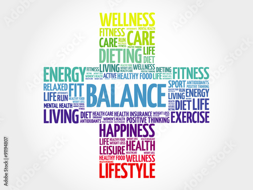 BALANCE word cloud, health cross concept